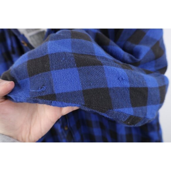 Vtg 90s Streetwear Mens XL Deep Pile Fleece Lined Hooded Flannel Shirt Jacket - Picture 9 of 16